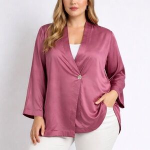 Michael Mims Kathy Cole NWT 100% Silk Jacket Blouse 1X Mauve Satin Y2K Longline